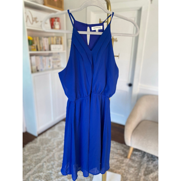 Monteau Cobalt Blue Halter Mini Dress Clean Girl S Quiet Luxury Coastal Feminine - Picture 2 of 7